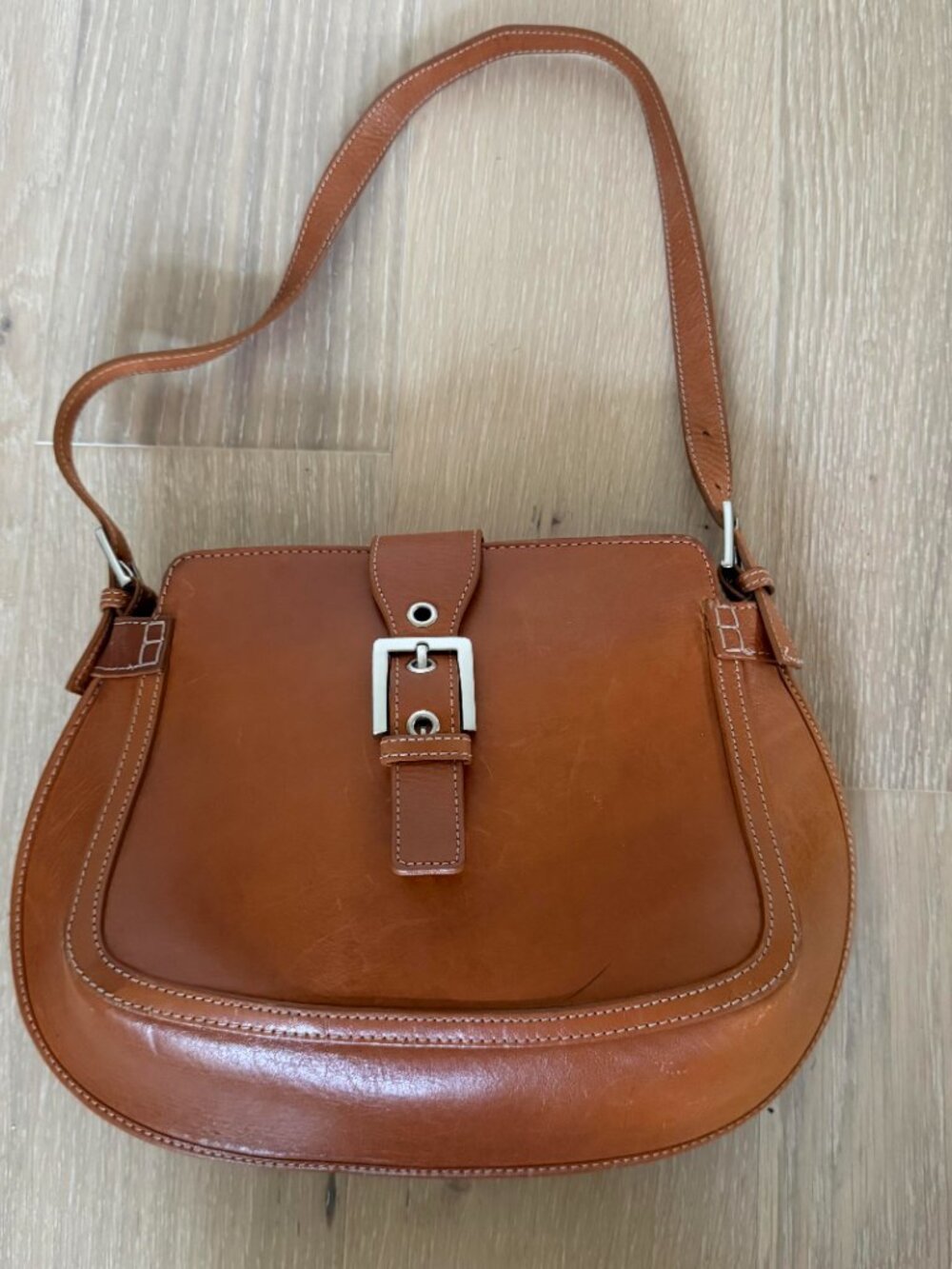A.Giannetti Leather Shoulder Bag Handbag Purse Vintage Classic Tan